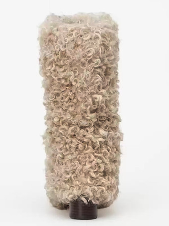 ラムウール エクリュ ホワイト ラウンドトゥ パピーヒール ミッドカーフブーツ レディース ブーツ