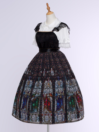 Gothic Lolita Kleider Rüschen Blumendruck Schwarz