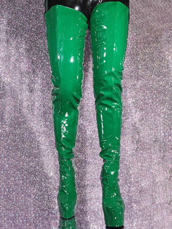 女性のプラットフォーム パテント PU セクシーなオーバー ザ ニー ブーツ