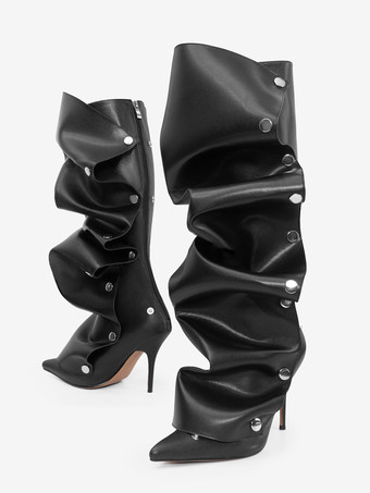 ニーハイブーツ レディース ポインテッドトゥ 取り外し可能なデザイン ハイヒール 膝丈ブーツ