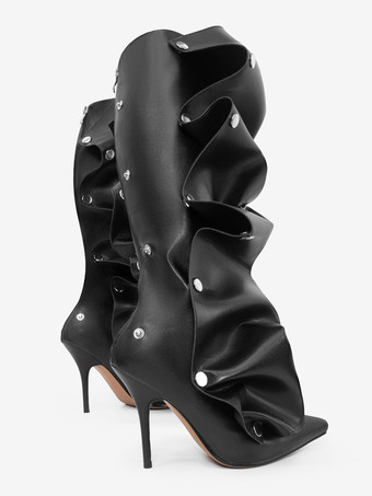 ニーハイブーツ レディース ポインテッドトゥ 取り外し可能なデザイン ハイヒール 膝丈ブーツ