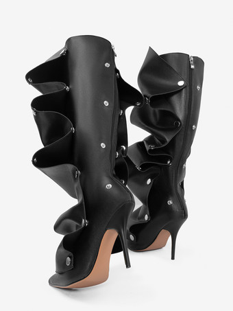 ニーハイブーツ レディース ポインテッドトゥ 取り外し可能なデザイン ハイヒール 膝丈ブーツ