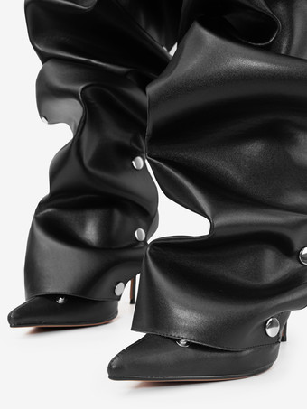 ニーハイブーツ レディース ポインテッドトゥ 取り外し可能なデザイン ハイヒール 膝丈ブーツ