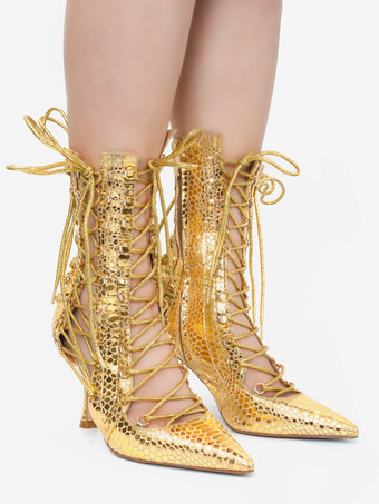 ブラック アンクルブーツ ポインテッドトゥ カットアウト レースアップ サンダル ブーティ