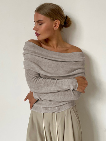 アプリコット女性のためのオフショルダープルオーバー長袖秋冬セーター