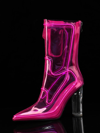 スイカ（レッド）セクシーなライトアップブーツ ポインテッドトゥ チャンキーヒール アンクルブーツ 電池不要