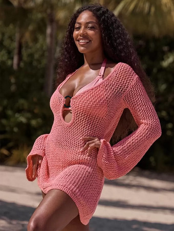 レディース カバーアップ ニット ホロー ビキニ ビーチ サマー カバーアップ