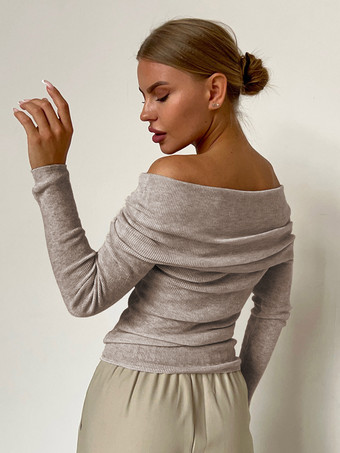 女性のためのオフショルダープルオーバー長袖秋冬セーター