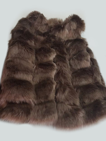 ブラウン フェイクファーベスト エコフレンドリー 冬用 ノースリーブ ミディジャケット レディース 2025