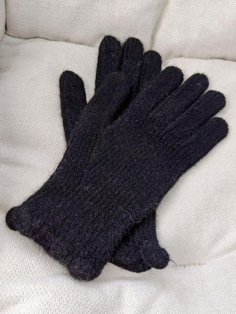 ブラック 女性用リブニット手袋ソリッドカラー秋冬手袋