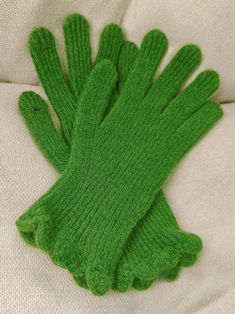 グラスグリーン女性用リブニット手袋ソリッドカラー秋冬手袋