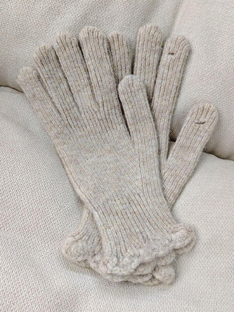 アイボリー 女性用リブニット手袋ソリッドカラー秋冬手袋
