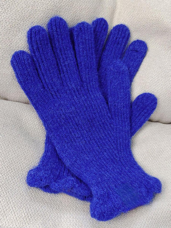 ロイヤルブルー女性用リブニット手袋ソリッドカラー秋冬手袋