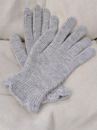 ライトグレー 女性用リブニット手袋ソリッドカラー秋冬手袋