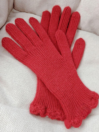 レッド 女性用リブニット手袋ソリッドカラー秋冬手袋