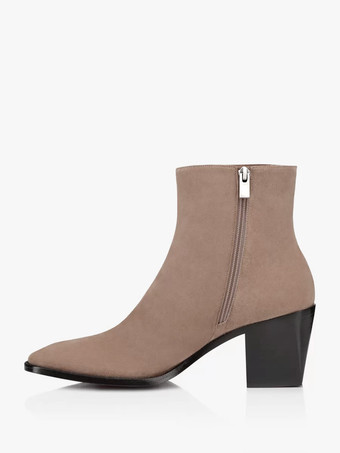 メンズ スエードブーツ ライトブラウン ラウンドトゥ ミッドヒール カジュアルブーツ