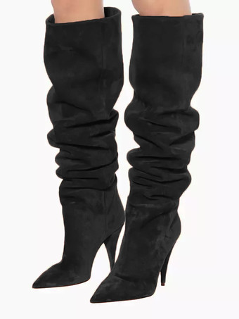 ミッドカーフブーツ レディース マイクロスエードアッパー スクエアトゥ キトンヒールブーツ