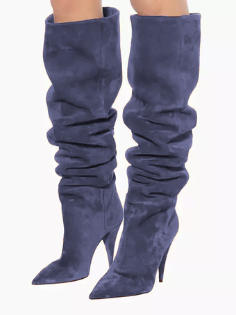 ミッドカーフブーツ レディース マイクロスエードアッパー スクエアトゥ キトンヒールブーツ