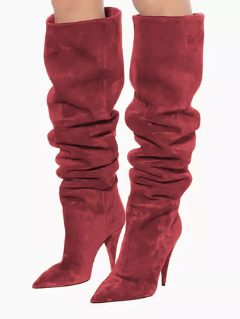 ミッドカーフブーツ レディース マイクロスエードアッパー スクエアトゥ キトンヒールブーツ