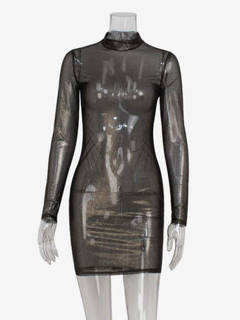 Vestidos ajustados Manga larga rosa Vestido tubo con cuello alto sexy Vestido tubo