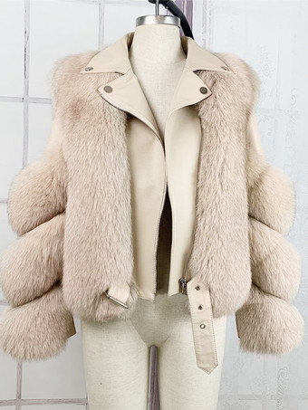 ライト アプリコットフェイクファージャケットコートレディース冬暖かいエコフレンドリーファーコート2025