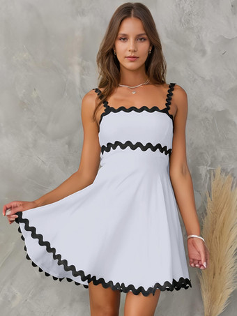 ホワイト ツートンカラーのドレス ノースリーブ ストレッチ セクシー サマー ミニドレス