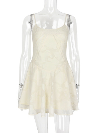 レースアップバック付きフローラルジャカードミニドレス、セクシーなAラインストラップドレス、女性用2026