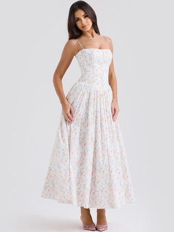 コルセットドレス ミニ フローラル ウルトラ スパゲッティ ストラップ バックレス コテージコア パーティー ミディドレス