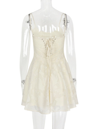 レースアップバック付きフローラルジャカードミニドレス、セクシーなAラインストラップドレス、女性用2026