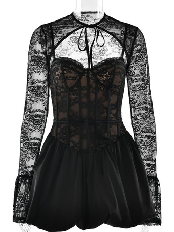 取り外し可能なボレロ付きブラックレースコルセットドレス 誕生日パーティー用パフボールミニドレス レディース 2025