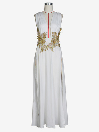 プロムドレス Vネック 刺繍 ハイスリット セミフォーマル ロングドレス