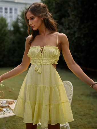 ベージュサマードレス ストラップレス レースアップ バックレス ライトグリーン ビーチドレス