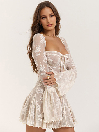 ベビードール フレアドレス スクエアネック 長袖 ミニドレス