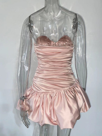 ソフトピンクのドレープミニドレス スウィートハートカラー ストラップレス バースデーパーティードレス レディース 2025