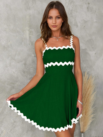 グリーン ツートンカラーのドレス ノースリーブ ストレッチ セクシー サマー ミニドレス