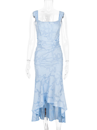 フローラル マキシドレス スクエアカラー ノースリーブ マーメイド プリーツ パーティードレス レディース 2025