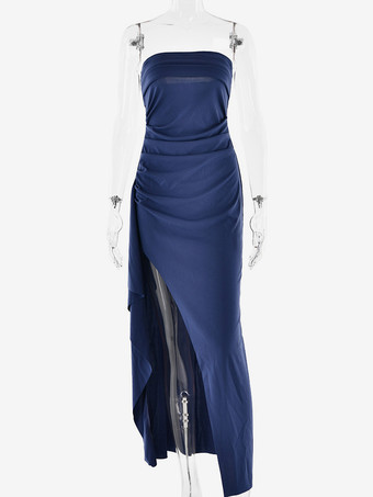 オフショルダー マキシドレス フリル プリーツ ハイカット プロムドレス