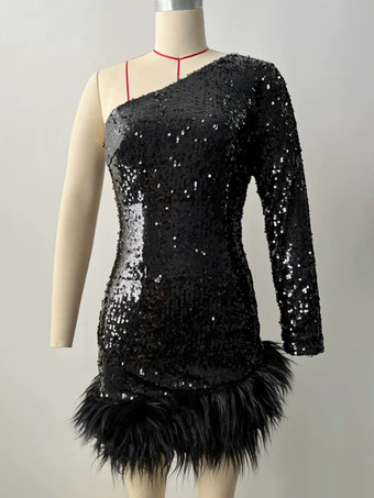 誕生日パーティードレスワンショルダーセミフォーマルミニドレス2025