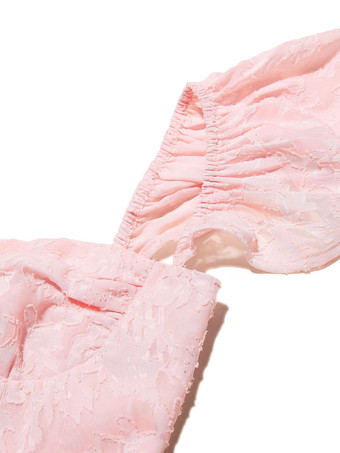 花柄ジャカード ソフトピンクドレス バタフライスリーブ Aライン ミディ丈 パーティードレス レディース 2025