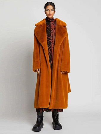 アンバーロングライン フックスファーコート ノッチラペル ベルト付き 環境に優しい冬用ジャケット 2025