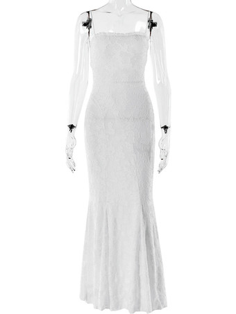 ホワイトボディコンマキシドレス、レースアップバック、バーンアウトレースマーメイドストラップドレス、レディース2025