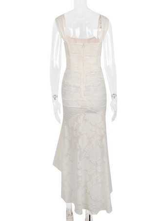 フローラル マキシドレス スクエアカラー ノースリーブ マーメイド プリーツ パーティードレス レディース 2025