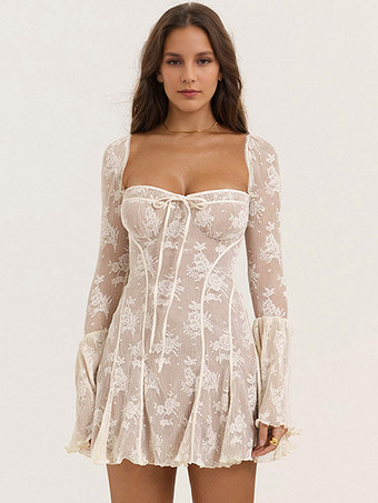 ベビードール フレアドレス スクエアネック 長袖 ミニドレス