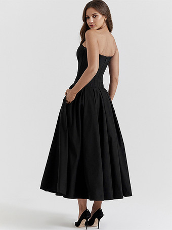 プリンセスラインドレス プランジボディス フルサークルスカート プロムミディドレス