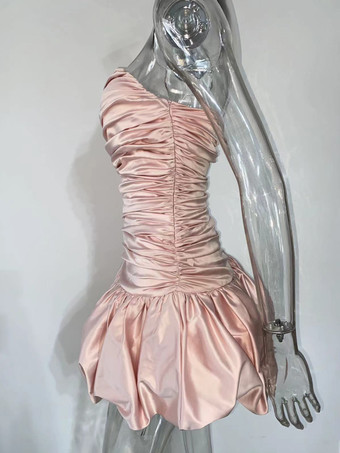 ソフトピンクのドレープミニドレス スウィートハートカラー ストラップレス バースデーパーティードレス レディース 2025