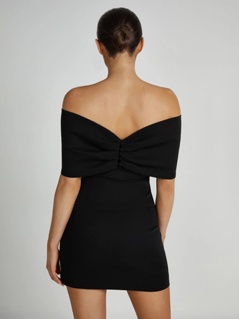 ボディコン ドレス バックレス フォールドオーバー パーティー ミニ ドレス ブラック