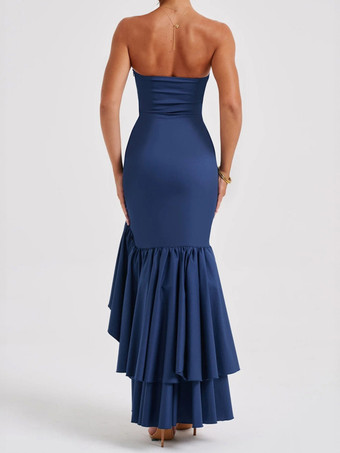 ワインレッド のプロムドレス オフショルダー フリル アシンメトリー エレガントなマキシドレス