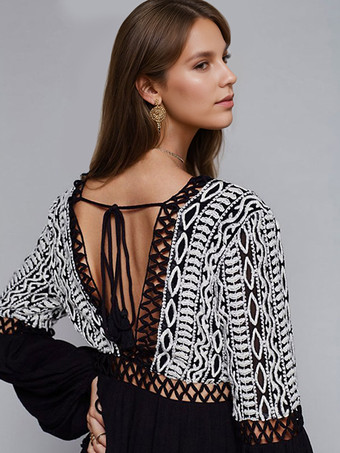 ボヘミアンドレスロングビショップスリーブディープVネック刺繍ボヘミアンジプシービーチバケーションホワイトコットン春夏ショートスケータードレス女性用