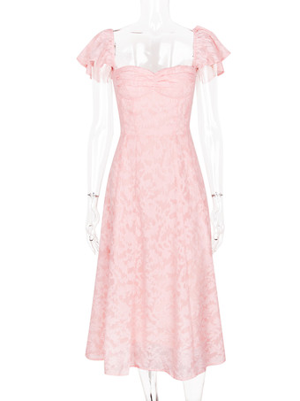 花柄ジャカード ソフトピンクドレス バタフライスリーブ Aライン ミディ丈 パーティードレス レディース 2025