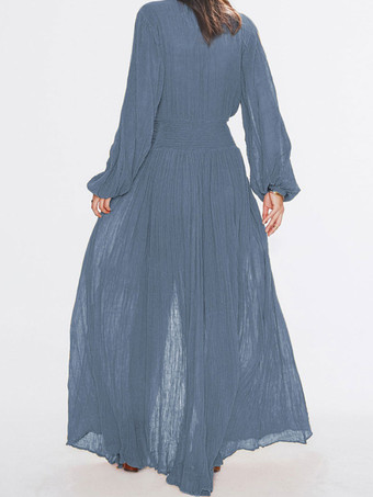 Robe Maxi Col V Manches Longues Robe Longueur Sol Fendue Haute